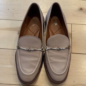 Franco Sarto Women's Light Beige Leather Loafers with Silver Bit